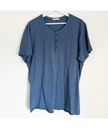 Marine Layer Short Sleeve Henley Shirt Blue with Blue Stripes Men&#39;s Large - $19.99