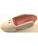 Maxine Hallmark White Pink Rabbit Ceramic Glossy Slipper Wine Bottle Hol... - $16.34