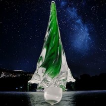 Murano Art Glass Encased Christmas Tree Italian Hand Blown Clear Green Vintage  - £97.09 GBP
