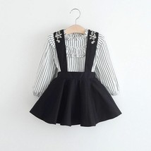 2pcs Kids Baby Girls Fashion Korean Dress Striped Blouse+Overalls Cotton Clothes - £11.16 GBP