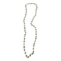 Vintage Green Glass Bead Necklace Gold Tone Chain Flat Faceted Station S... - $16.20