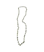 Vintage Green Glass Bead Necklace Gold Tone Chain Flat Faceted Station S... - $16.20