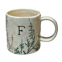 Anthropologie DAGNY Monogram Mug Initial F Botanical Stoneware Hand Painted 12oz - £15.16 GBP