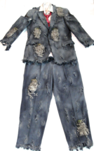 Men&#39;s Scarecrow Hobo Zombie Halloween Costume Suit Tie Shirt Tattered &amp; Torn - £31.64 GBP