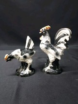 Vintage Chicken Rooster Ceramic Black and White Pair Figurine Country Decor - $18.49