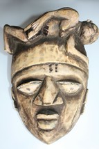 Very Interesting Antique Tribal Hand Carved Wooden Mask w/ Man at Top of... - £146.25 GBP