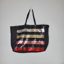 Victorias Secret Tote Bag Bling Stripe Sequin Black Friday Limited Edition Roomy - £12.95 GBP