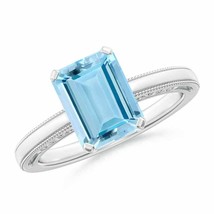 ANGARA Aquamarine Solitaire Ring with Milgrain in Sterling Silver (Size-9x7mm) - £347.00 GBP+