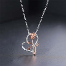 Cubic Zirconia &amp; Two-Tone Floral Heart Pendant Necklace - £11.14 GBP