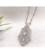 12k and 14k White Gold Genuine Natural Diamond Filigree Pendant w/Chain ... - €542,22 EUR