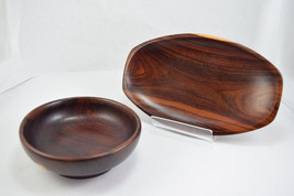 Mid century decorative wood plate and wood nut bowl - £19.42 GBP