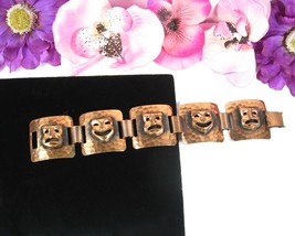 Vintage Comedy Tragedy Masks Copper Bracelet Theater Acting Square Links 7 1/4&quot; - £21.98 GBP