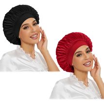 2Pcs Satin Bonnet for Sleeping, Silk Hair Wrap for Curly Hair with Elastic Wide  - £11.31 GBP
