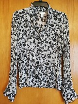 Worthington Womens Top Size Large Floral Ruffle Neck Pullover Button Up - £7.12 GBP