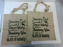 2x Cotton Canvas Tote Bags - January Girl, Whiskey Wine Brandy, Natural, New - £7.24 GBP