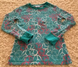 Cherokee Girls Teal Pink White Peace Signs Thermal Long Sleeve Shirt 6 - $5.88