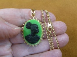 CA10-173) RARE African American LADY green + black CAMEO brass pendant necklace - £21.72 GBP