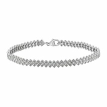 14K White Gold Plated Brilliant Simulated Diamond Links Tennis Bracelet 7&quot; Inch - £131.98 GBP