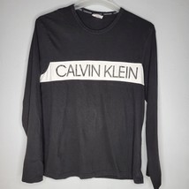 Calvin Klein Shirt Large Mens Black with White Logo Spell Out Long Sleeve Casual - £13.39 GBP