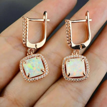 4Ct Princess Cut Simulated Fire Opal Drop &amp; Dangle Earrings 14K Rose Gold Plated - £39.57 GBP