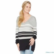 Maternity Oh Baby by Motherhood Striped V Neck Sweater Black Gray Sz L NWT - $14.99