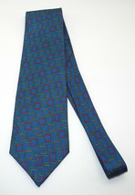 Christian Dior Monsieur Silk Neck Tie - Blue w/Red Gold Green Rectangles... - £11.17 GBP