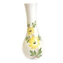 Vintage FTD 1980 Vase Made in Sado Portugal Yellow Floral Green Leaves 8 1/4 in - £11.68 GBP