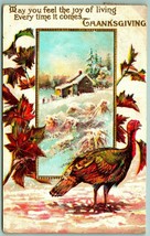 Thanksgiving Greetings Cascante Invernale Cabina Acero Foglie Goffrato DB - £3.70 GBP