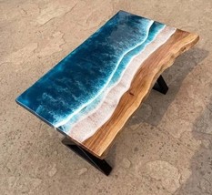 48&quot;x28&quot; Epoxy Resin Table Top Handmade Live Edge Wood Unique Modern Design - £1,205.02 GBP