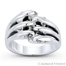 Dolphin Pod Animal Loyalty Charm .925 Sterling Silver Right-Hand Wide Boho Ring - £27.23 GBP