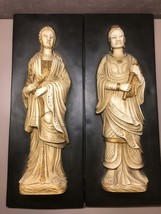 Vintage Pair molded Chinese ceramic figurine wall hangings man and woman - £72.00 GBP