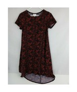 Lularoe Carly Pocket Dress Black With Burnt Sienna Orange Floral Design ... - $10.88