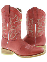 Womens Western Cowboy Boots Red Mid Calf Stitched Leather Square Toe - £64.50 GBP
