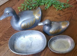 Set 2 Vintage Pewter Brass Duck Trinket Boxes Container Jewelry Lid Fami... - £32.99 GBP