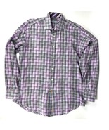 Thomas Dean Spread Collar Purple Plaid Dress Shirt Sz. L Contrast Cuff - $463.54 MXN