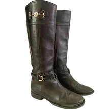 Tory Burch **READ** Nadine Black Riding Boots Gold Tone Buckle Logo 8.5 Defects - £33.23 GBP