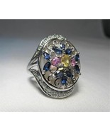 14K White Gold Tanzanite Topaz Blue Diamond MOP Ladies Cocktail Ring Sz ... - £308.77 GBP