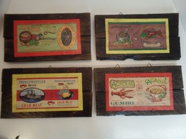 Set of 4 Wood Plaques With Labels Gumbo, Jambalaya, Crab Meat &amp; Alligator Soup - £47.48 GBP