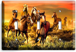 Wild Prairie Horses Beautiful Southwest Sunset 3GANG Light Switch Plate Hd Decor - £13.12 GBP