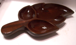 Vintage Heavy Large Mahogany Wooden Bowl Hand Carved In Haiti Leaf Shape Wood - £23.86 GBP