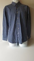 Izod Mens Button Down Shirt  Large Blue White Plaid Long Sleeve - £11.86 GBP