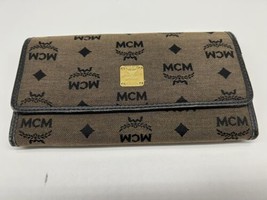 MCM Rate Vintage Brown Denim and Leather Long  Wallet X8264 - £235.68 GBP