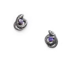 Sterling Silver Gemstones and Encircling Snakes Stud Post Earrings, Amet... - $9.99