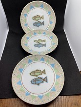 Set of 3 Blue and Green Fish Plates Appetizer Plates Butter Pat Plates - $14.50