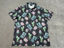 Sunday Swagger Polo Shirt Mens Large Black Cosmic Cactus Flower Golf Golfer - $39.59