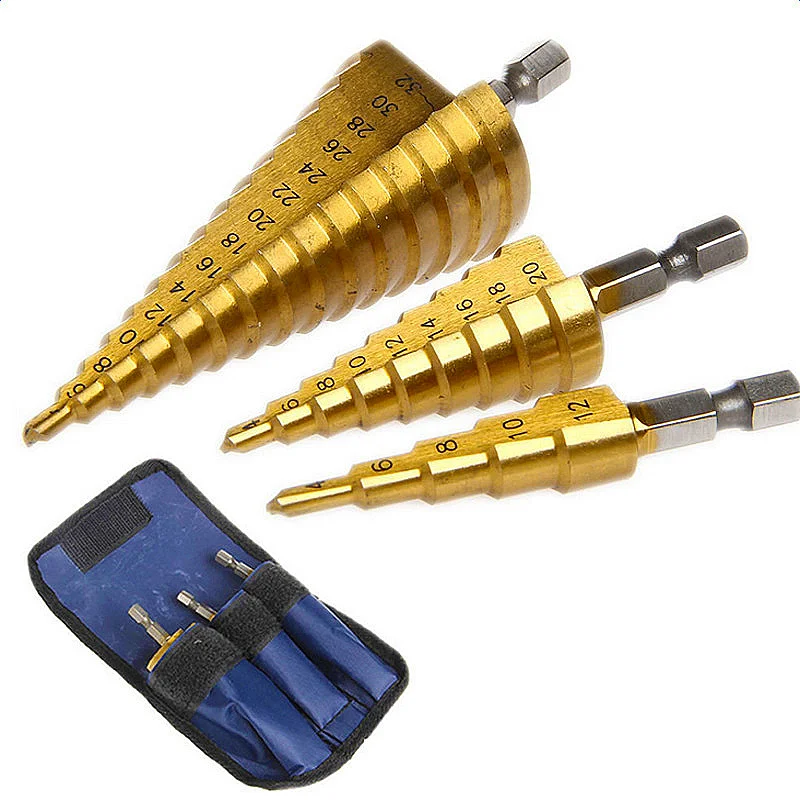 3pc Hss step drill bit set cone hole cutter Taper metric 4 - 12 / 20 / 32mm 1 /  - £182.10 GBP