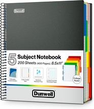 Dunwell 5-Subject Notebook, College Ruled, Colorful Movable Pocket Divid... - £25.38 GBP