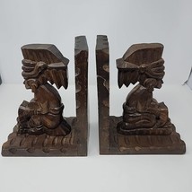 MCM Wooden Mexican Mayan Bookends Hand Carved Large Rustic - £17.55 GBP