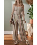 Multicolour Vertical Striped Smocked Cami Top Wide Leg Pants Set - $26.50