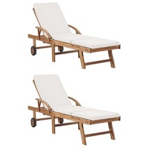 vidaXL Extra Long Cream Solid Teak Sunlounger Set, 2 Pieces, Adjustable - $745.49